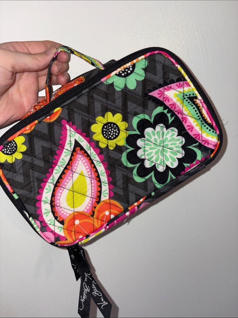 Vera Bradley Black Floral Paisley Quilted Cosmetic Case